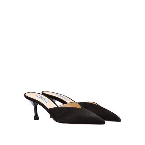 prada black suede mules